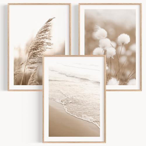 OHBIMBA® Sets Von 3 Poster & Kunstdrucke (OHNE BILDERRAHMEN) Zimmer Deko Und Wanddeko Wohnzimmer, Deko Wohnzimmer und Bilder Schlafzimmer, Strand Boho Deko - 50x70 cm - Zum Einrahmen