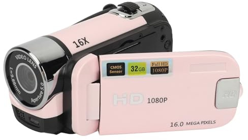 Video Camera Camcorder, Portable 1080P HD Vlogging Camera,2.4in Rotatable Screen Camcorder with Fill Light for Travel Recording (Pink)