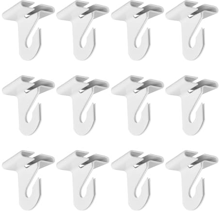sourcing map 12 Pair Drop Ceiling Hooks 1 W Metal T-Bar Track Clip Suspended Drop Ceiling Tiles Ceiling Hooks for Hanging Plants & Decorations, White