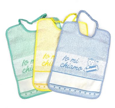 Lätzchen für Kindergarten, 100 % Baumwolle mit Aida-Stoff zum Besticken, 25 x 34 cm, personalisierbares Lätzchen Io mi chiamo, hergestellt in Italien, 3 Stück für Jungen