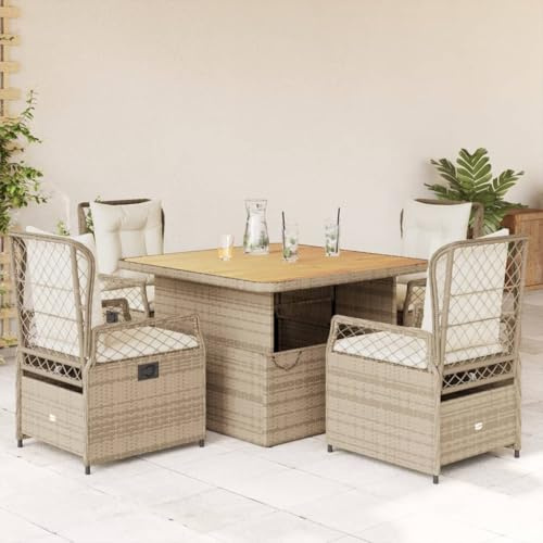 Homgoday Set da pranzo da giardino 5 pezzi con cuscini rattan sintetico beige, sedia tavolo cucina esterno terrazza patio balcone mobili tipo 20
