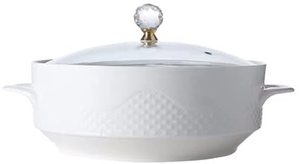 Elegant Double Handles Ceramic Soup Tureen with Lid and Ladle - Perfect for Soups, Stews, and Entertaining(900ML)