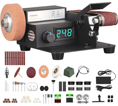 Mini lijadora de Banda, lijadora de Banco de 350 W con Velocidad de 0-10000 r/min y Pantalla LED, Potencia de 7 velocidades Ajustables con Ajuste hacia adelante y hacia atrás, lijadora eléctrica