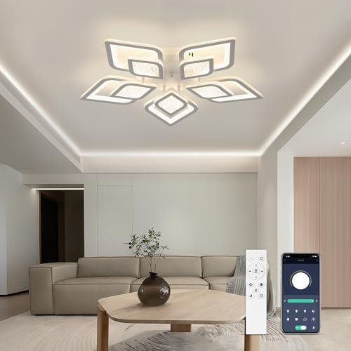 EASY EAGLE Lampara Techo Regulable: Plafon Led Techo Moderno con Mando a Distancia y APP 3000K-6500K, Luz de Techo para Salon Dormitorio Moderno, 48W 4800LM 61CM