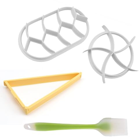 KLEHOPE Tampons à Petits Pains, 3 Moules en Plastique Presse-Pain Moules, Trois Formes Emporte-Pièces, avec Pinceau en Silicone pour la Fabrication de Pains, Biscuits et Gâteaux