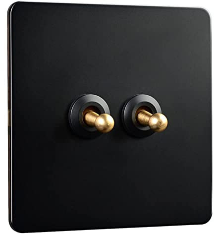 ApuaVireo&Co Interruptor de luz de latón Interruptor de luz de Palanca de Cobre Macizo de 1 a 4 vías, Estilo Antiguo, Hecho a Mano, Color Negro, Tipo 86, 10 A, Doble(2gang)