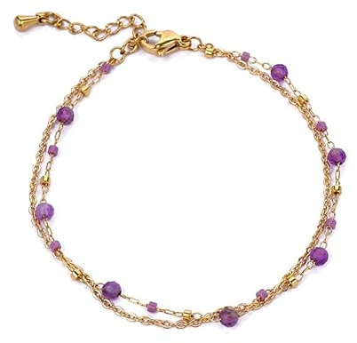 TaYolnFaSo Bracelets de perles en grenat plaqué or 18 carats pour femme - Faits à la main - Bracelets délicats en perles de grenat rouge - Bracelets à maillons en pierre naturelle - Cadeau de bijoux