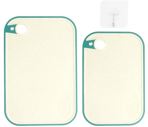 APOMOONS 2 Pezzi Tagliere da Cucina Plastica, 2 Misure Bifacciale Taglieri Cucina con Foro per Appendere, Scanalature per Succo e Superficie di Levigatura, Antiscivolo Bordo in Silicone, Verde