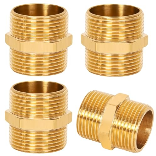 4 Piezas Boquilla Doble 1 Pulgada, (Ø 32.5mm) Rosca Macho Hexagonal de Latón, Conexión Roscada, Adecuado para Sistema de Calefacción de Agua Potable, Conexión de Tuberías