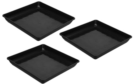 Hemobllo Lot de 3 Soucoupes Plastiques Noires pour Plantes D'intérieur et Extérieur, Rectangulaires 40 Cm, Plateaux Étanches en Polypropylène Résistant, Bac à Eau Anti-Fuite