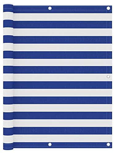 HaoChrymec Balkon-Sichtschutz aus PU-beschichtetem Oxford-Gewebe, Wasserdicht, UV-Schutz, Für Balkon und Garten, Sichtschutzwand, Weiß und Blau, 120x600 cm