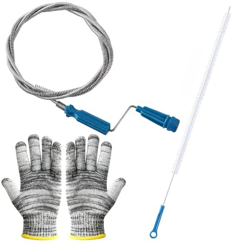 Eclove Desatascador Tuberias Profesional 3 Metros, Espiral Limpieza Tuberias con Desatascador de Desagüe con Cepillo y Guantes, Fregadero Sonda para Inodoros, Lavabos y Desagües de Bañera