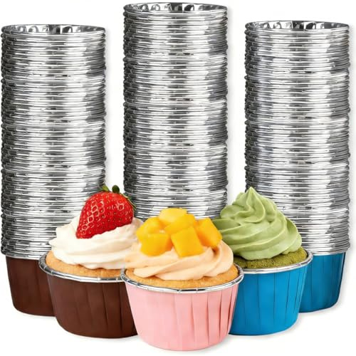 150 Pcs Cupcake Cases, Greaseproof Foil Baking Cups Paper for Baking, Thick Muffin Cases Paper Household Oven Birthday Wedding Party Muffins Pastry Molds