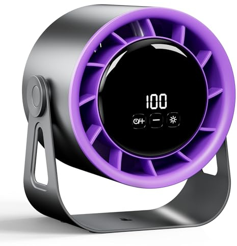 Macchiatto Trådlös bordsfläkt med 100 hastighetsinställningar, USB-laddningsbar bärbar bordsfläkt med LED-skärm och omgivningsljus, liten 360° justerbar fläkt för kontor, hemmet & camping