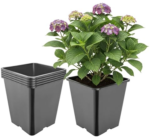 Garronda Pflanztopf Kunststoff hoch 25 x 25 x 26 cm (11L) 5er Set eckig mit Drainagelöchern Blumentopf PP Pflanzgefäß für Garten Gewächshaus Balkon Anzucht Innen Außenbereich Schwarz GD-0201