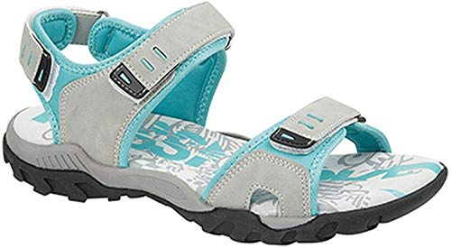PDQ SANDY Womens Faux Nubuck Velcro Sports Sandals Light Grey/Mint