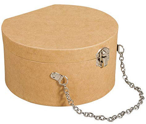 Rayher 67282521 Pappmaché Koffer, rund, 16,5 x 15,5 x 8,5 cm, mit Verschluss und Metallkette, FSC zertifiziert, kleiner Koffer aus Pappmaché kraft, Bastelkoffer, Utensilienkoffer, Pappmachébox