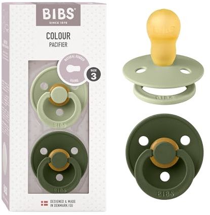 BIBS Colour Ciuccio confezione da 2 pezzi. Privo di BPA, Tettarella tonda. Lattice di gomma naturale, Misura 3 (18 + mesi), Sage/Hunter Green