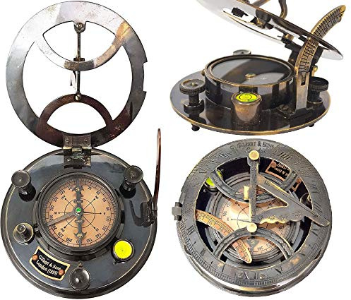 Sonnenuhr-Kompass aus Messing, 12,7 cm, großer Kompass in Ledergehäuse, hochwertiges kalibriertes Vintage-Geschenk (personalisierter Kompass mit Lederbox)