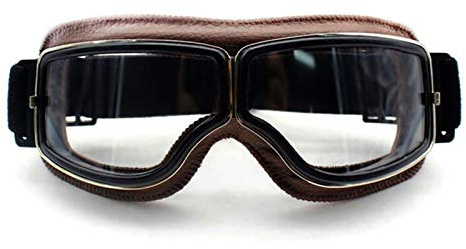 QSCTYG Vintage Motorradbrille Retro Motorrad Roller Biker Gläser Universal Helmbrille Faltbare Vintage Off-Road motorradbrille 377 (Color : Brown Box Clear)
