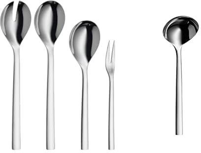 WMF Nuova Servierteile, Set4-teilig, Serviergabel, Servierlöffel und Salatbesteck 30 cm, Cromargan Edelstahl Rostfrei 18/10 & Nuova Saucenlöffel 18 cm, Soßenkelle, Suppenkelle spülmaschinengeeignet