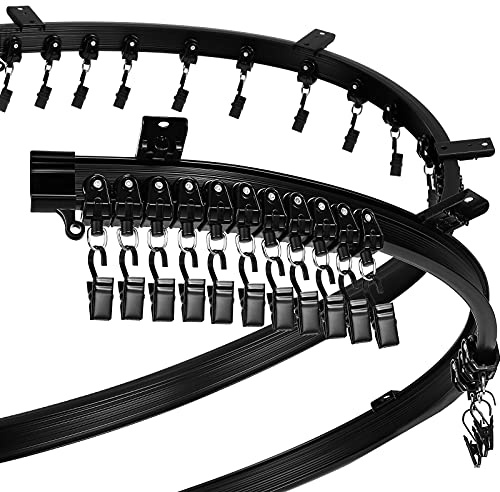 Rail de Rideau Incurvé de Plafond Support Pliable pour Tringle à Rideaux Lit Superposé Fenêtre en Baie Séparateur de Pièce Droit Flexible (Noir, 2 m/ 6,6 ft)