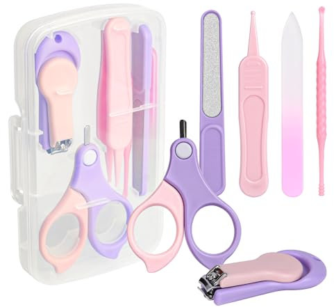 Vicloon Babypflege Set, 6-in-1 Baby Nagelpflegeset Neugeborene mit Baby Nagelknipser, Nagelschere, Nagelfeile*2, Pinzette, Ohrenreiniger und Box (Rosa)