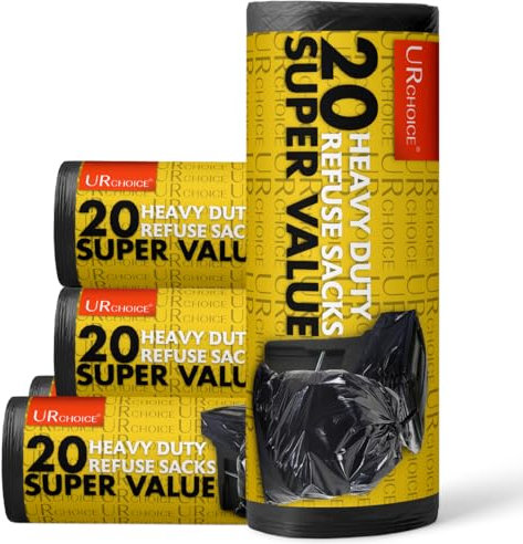 70L Heavy Duty Bin Bags & Liners, Pack of 5 Rolls, Strong & Secure Flat Top 100 Bag Refuse Sacks, Tear Resistant, Recycled Garbage Bags for Home, Office, Kitchen, Garden & Commercial Use