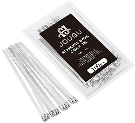 JOUGU Stainless Steel Exhaust Wrap Multi-Purpose Locking Cable Metal Zip Ties 100 pcs 4-39 Inches 304 Binding Cable 4/6/8/10/11.8/14/16/18/20 Inches (24/600mm)