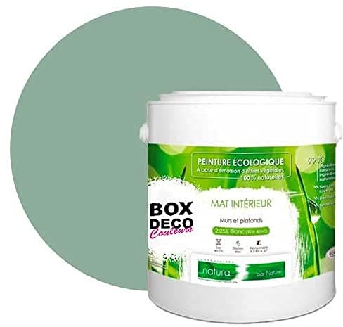BOX DECO COULEURS Ökologische natürliche Wandfarbe für den Innenbereich mit mattem Aussehen Natura – 2,5 l / 33 m², Salbeigrün