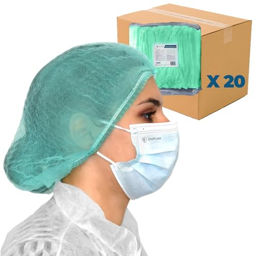 OneProtek Einweg Haarnetz 53 cm - 100 Haarschutz, grün- Schwesternhauben - Einweghaube Spinnvlies Klipphauben - Komfort & Luftdurchlässig (20)