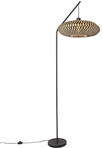 QAZQA Oriental Lámpara de pie oriental bambú negro - Ostrava Bambú/Acero Alargada Adecuado para LED Max. 1 x 25 Watt
