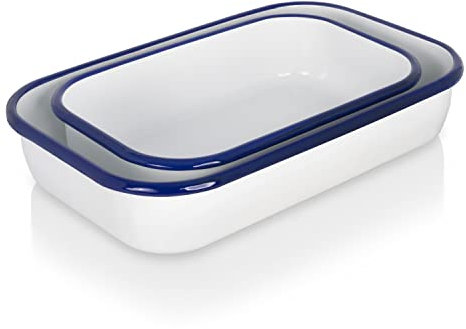 Krüger Emaille Auflaufform-Set Husum - Set aus 2 Auflaufformen - backofengeeignet bis 250°C - aromaneutrale Zubereitung von Quiche, Lasagne, Aufläufen, etc. (Set 2 tlg. (26+32 cm))