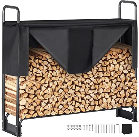 VEVOR Estante de Almacenamiento de Leña 132x36x117 cm Marco de Acero Soporte de Leña con Funda Impermeable 600D Oxford Leñero para Chimenea para 1/4 Cuerda de Leña Carga de 200 kg para Jardín Terraza