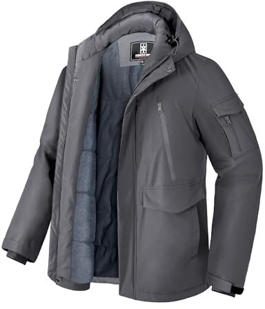 Pioneer Camp Giacca invernale da uomo, impermeabile, calda foderata in pile, antivento, parka da uomo, con 9 tasche, con cappuccio (S-XXL), grigio., XXL