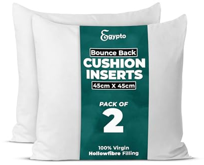 EGYPTO Pack of 2 Cushion Inserts 45cm x 45cm – Soft & Plump Cushion Inserts 18 x 18 Inches – Hypoallergenic Cushion Inner – Bounce Back Cushion Pads for Sofa & Couches (Pack of 2-18 x 18)