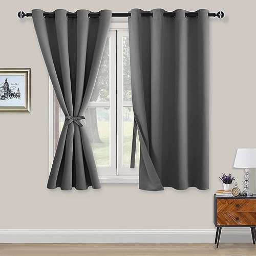 XWZO Blickdichte Vorhänge Verdunklungsvorhänge mit Ösen 2 Stücke Gardienen mit Raffhalter Lichtundurchlässige Vorhänge für Schlafzimmer,WonhzimmerBüro, 138x132 cm, Grau