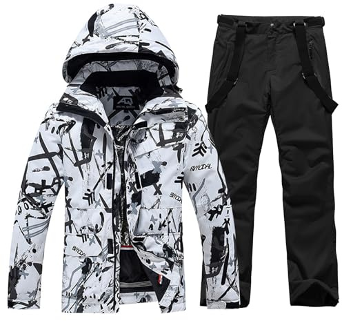 ALSOGO Skianzüge Für Herren 2-teiliger Snowboard Sets Wasserdicht Winddicht Winter Warme Ski Jacke und Hosen Set Zum Skifahren Snowboarden Klettern