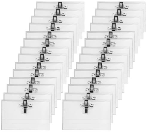Lot de 100 badges nominatifs, 90 x 56 mm, en plastique transparent, pour vêtements, clip, cartes de visite, porte-nom, avec clip pour bureau, école, voyage