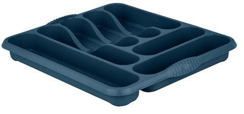 M1SS High Grade Plastic Large Cutlery Tray Kitchen Racks and Holders 7 Compartment Cutlery Draw for Kitchen Drawers (Navy Blue)