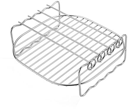 Fulenyi Gitter für Luftfritteuse 6, 7, 8 Zoll, Zubehör für Luftfritteuse mit Spießen, Airfryer-Grill aus doppellagigem Edelstahl, Grillhalterung aus Stahl