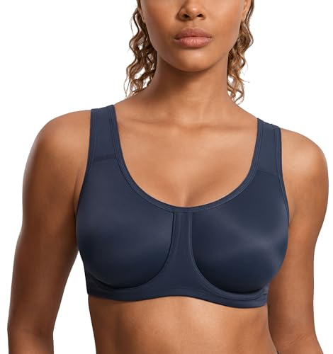SYROKAN Sport-bh för kvinnor med hög effekt bygel plus storlek med justerbara remmar, True Navy 5, 105C