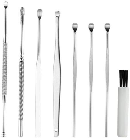 Wiederverwendbares Edelstahl-Ohrenschmalz-Entfernungsset, 8PCS Ohrstäbchen-Set mit Aufbewahrungsbox, für Kinder & Erwachsene