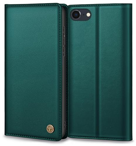 Thorhülle Handyhülle für iPhone SE 2022/2020 Hülle, Premium Lederhülle Schutzhülle Tasche für iPhone SE/8/7 Hülle Wallet Kartenfach Standfunktion Klappbar Flip Case für iPhone SE Hülle, Grün