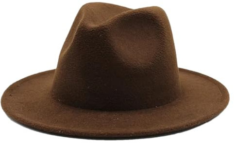 Hut mit großer Krempe für Damen, britischer Stil, Vintage-Stil, Kirchenhut, flache Krempe, Jazz-Kappe, Herbst, Winter, Filzhut für Damen, braun, 6 7/8-7 1/8