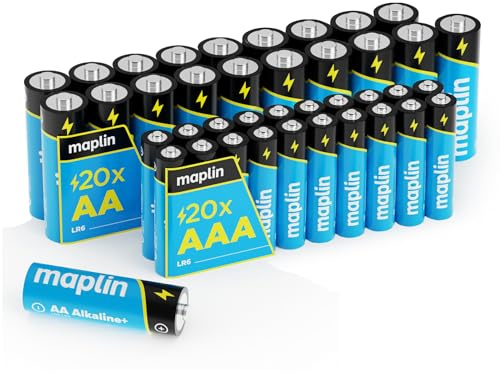 Maplin 20 batterie alcaline AA LR6/20 x AAA LR03 1,5 V (tripla A) 7 anni di durata di conservazione ad alte prestazioni