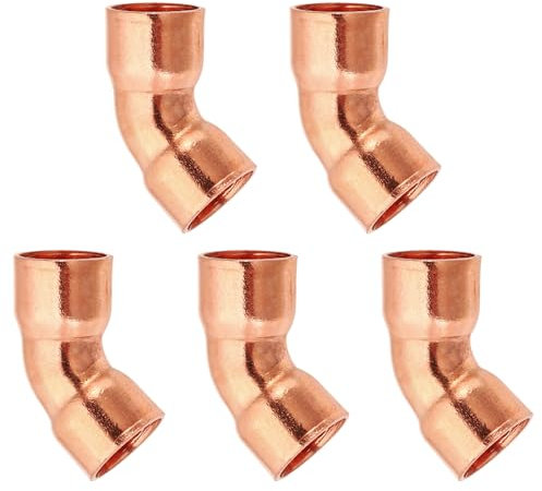 PATIKIL 10mm ID 0.8mm Thick Elbow Copper Fitting, 5pcs 99.9% Pure Copper 45 Degree Pipe Fitting Short Radius Tube Connector with Sweat Solder Connection for HVAC Refrigeration System