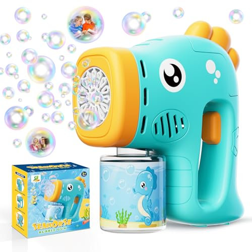 PANACARE Seepferd Seifenblasenmaschine, Seifenblasenspielzeug Kinder 5000+ Blasen/Min mit Seifenblasenlösung für Hochzeit/Geburtstag/Party, Outdoor Geschenk für Junge&Mädchen 345678 Jahre