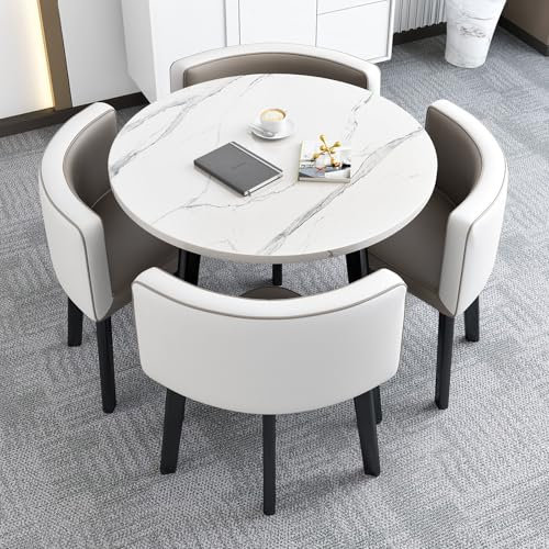 YDkjwjw 80 cm großer Küchentisch und Stühle für 4 Personen, runder Esstisch und Stühle, Kleiner Besprechungstisch, Stuhl-Set für Büro, Konferenz, Geschäftsempfang
