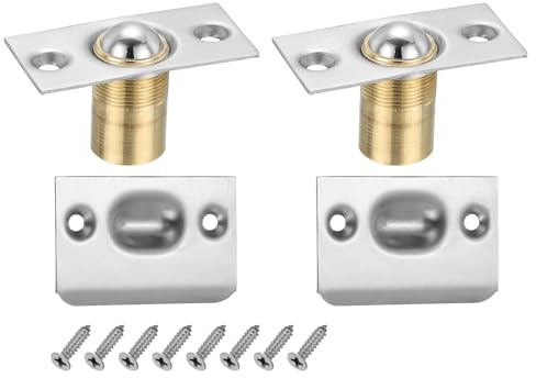 PATIKIL Verrou à bille de placard en acier inoxydable, lot de 2 pièces, verrou de porte réglable en chrome avec plaque de frappe et vis pour portes intérieures, couleur argent
